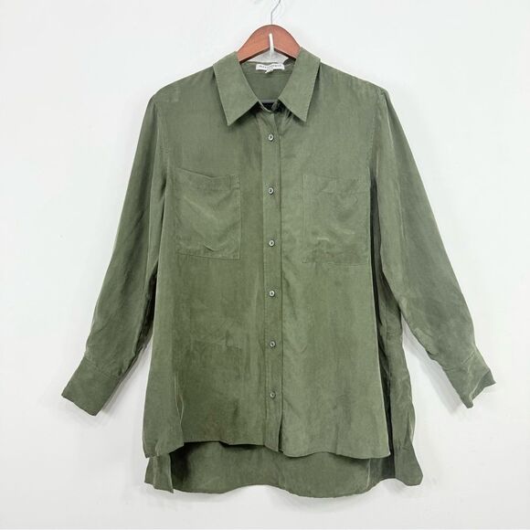 Alex Garfield Hunter Green Button Up Long Sleeve Cupro Tunic Blouse - Picture 8 of 16